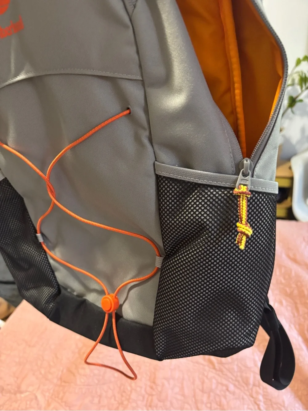 Timberland Gray Backpack with Orange Accents